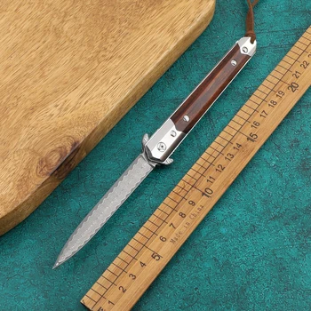 Маленький складной нож Magic bean VG10 из дамасской стали с лезвием из песочного железа и деревянной ручкой, для кемпинга, охоты, карманный спасательный нож