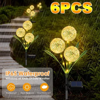 Наружные солнечные садовые фонари с 2 режимами Солнечные цветы одуванчика IP65 Водонепроницаемый декоративный светильник для сада, лужайки, двора, свадьбы