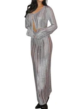Женский Элегантный однотонный комплект макси-юбок из двух предметов - Топ-труба без бретелек с высокой талией, облегающая длинная юбка - идеальный вариант