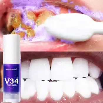 Мусс для Очищения зубов V34 Фиолетовый Бутылочный Пресс Зубная Паста Освежает Дыхание Отбеливает Зубы Удаление Пятен Чистка Зубов 30 мл