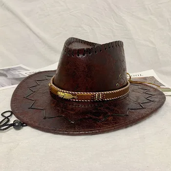 Модная ковбойская рыцарская шляпа с принтом в стиле Вестерн, панама для пастушки, шляпа из искусственной кожи, винтажные уличные джазовые кепки для улицы