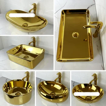 Скандинавская Золотая Раковина для ванной комнаты, умывальник, Настольный светильник для унитаза ночного клуба, Роскошная квадратная раковина для ванной комнаты