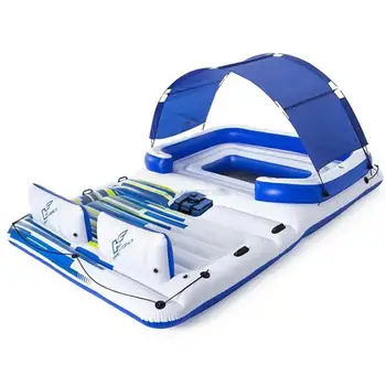 Гигантская Надувная лодка для плавания на острове Тропического бриза на 6 персон, Плавательный бассейн, кровать с солнцезащитным козырьком, водные игрушки, Плот для веселья в бассейне