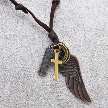 Ожерелье с крыльями Ангела из перьев и подвесок, Винтажное Коричневое Кожаное ожерелье без шеи для женщин, Мужские ювелирные изделия, ожерелье для мальчиков, Эффектное ожерелье