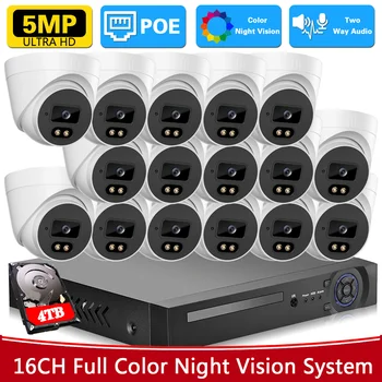 16CH 5MP 8MP POE NVR Комплект XMEye Система Видеонаблюдения Двухстороннее Аудио H.265 Купольная IP-камера Для помещений P2P CCTV Комплект Видеонаблюдения