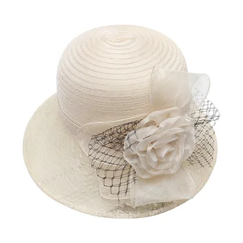 Женская Церковная шляпа-Чародейка из Органзы, Складная Цветочная шляпа-панама с широкими полями, Солнцезащитная шляпа-панама для летнего пляжного чаепития