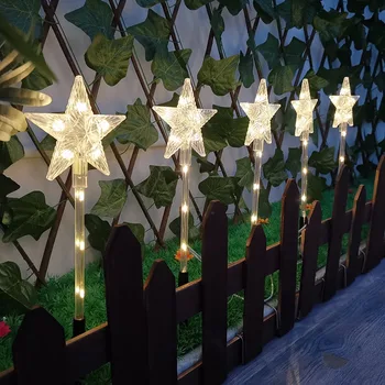 Наружные светильники для газона с пентаграммой солнечной энергии, с одним приводом и пятью парковыми дворами, светодиодные торшеры для Рождественской вечеринки в саду, ландшафтный декор для торшеров
