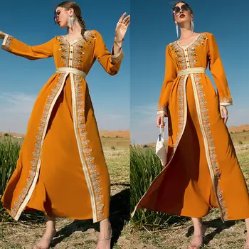 Абайя Женское Мусульманское Марокканское Длинное платье Макси, Кафтан, Вечернее платье для Вечеринки, Арабское платье из Дубая, Индийское платье для женщин