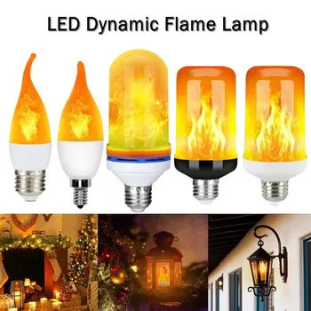 Светодиодная лампа с Пламенем E27, Огненная лампа E14, Кукурузная лампа, 4 Режима, Вечерние светодиодные лампы с динамическим эффектом пламени 85 В-265 В для Домашнего Освещения