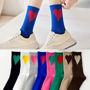 Модные Женские Длинные носки Хлопчатобумажные носки Love Heart, Корейские мужские Женские пары, забавные носки в стиле хип-хоп, осень-зима, сохраняющие тепло, толстый носок