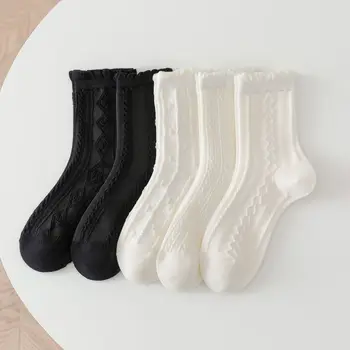 Осенне-зимние базовые черно-белые хлопковые носки средней длины, женские носки в стиле колледжа