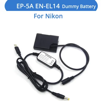 Преобразователь USB-C USB-PD в кабель постоянного тока EP-5A Соединитель EN-EL14 Фиктивный Аккумулятор Для Nikon P7000 P7800 D5500 D5600 D3300 D3400 D5100 D5300
