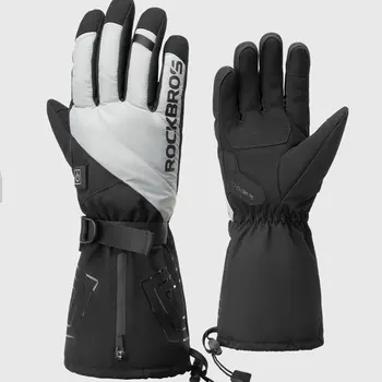 ROCKBROS Зимние теплые лыжные перчатки с подогревом, велосипедные перчатки, Мотоциклетные велосипедные перчатки с сенсорным экраном, Дышащие водонепроницаемые перчатки